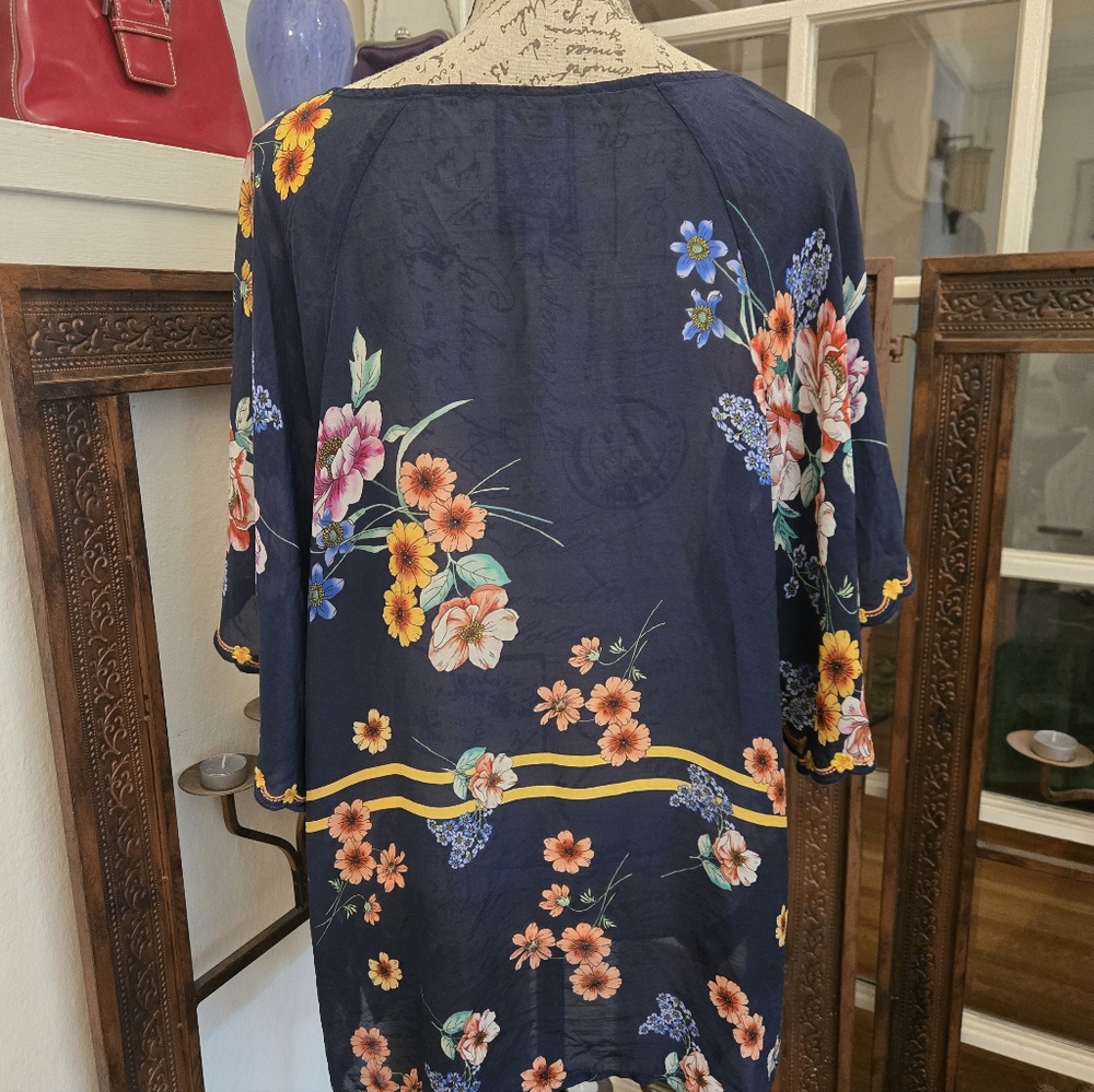 Johnny Was Floral Semi-Sheer Blouse, Sz XL - Picture 3 of 9